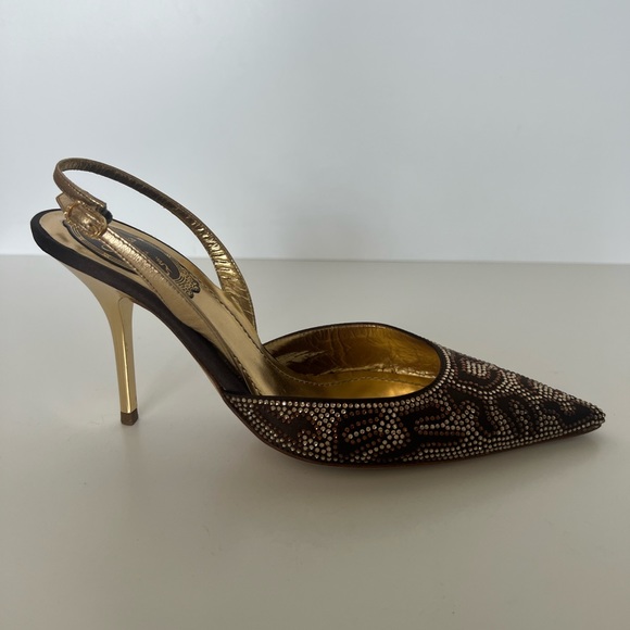 RARE Rene Caovilla Brown Leopard Beaded
Slingback Pumps Size 37.5 - Picture 4 of 6